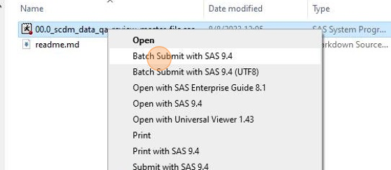 Example: Submitting the QA Package Master Program as a batch job on windows