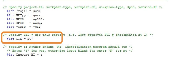 Example: Populated ETL parameter